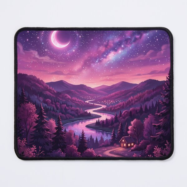 Item preview, Purple Galaxy Night Forest Landscape Winding River Cabin designed and sold by novadawy.