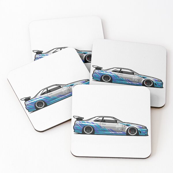Artikelvorschau, JDM Skyline R34 Driftwagen, japanisches Straßenrennauto, blaues ästhetisches Tuning-Design entworfen und verkauft von Pochininki.