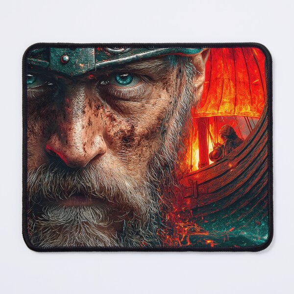 Item preview, Viking Warrior and Longship in Fiery Horizon designed and sold by Artessie.