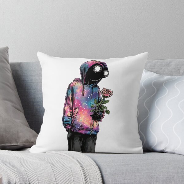 Item preview, Black figure holding a rose in a colorful hoodie stands against a vibrant background in an urban setting during daytime designed and sold by CreativeLarysa.