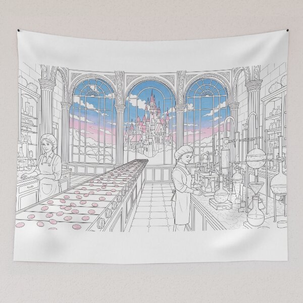 Item preview, Fantasy Laboratory Coloring Page Vintage Apothecary Scene designed and sold by PixorStudio.