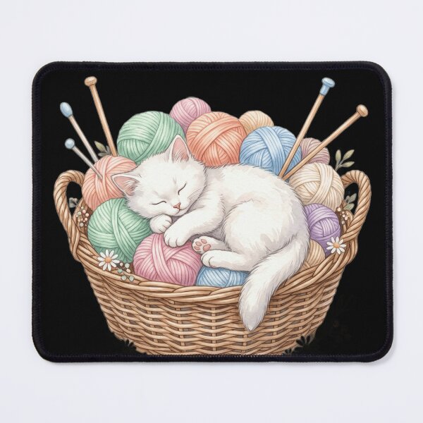 Item preview, Grandmacore Knitting Cat Vintage Yarn Cottagecore designed and sold by Retro Mood Co.