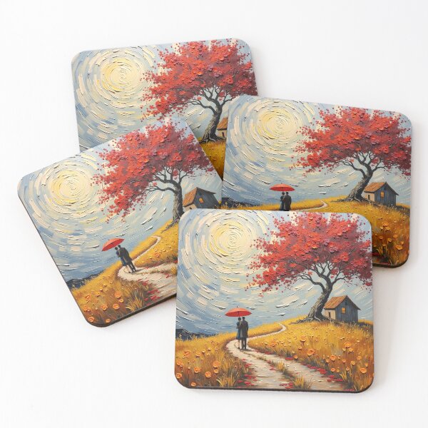 Item preview, Romantic Path to the Red Tree Impasto Oil Painting Art designed and sold by TS68.