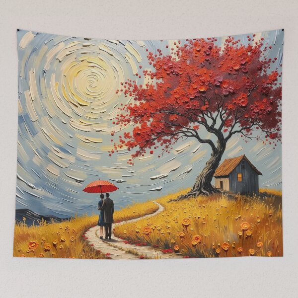 Item preview, Romantic Path to the Red Tree Impasto Oil Painting Art designed and sold by TS68.