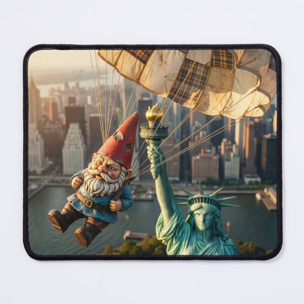 Item preview, Gnome Parachutes Near Statue of Liberty designed and sold by Tridentulus.