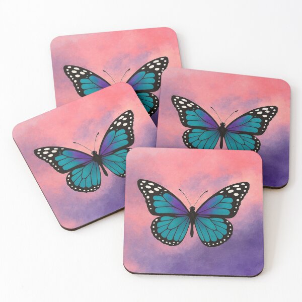 Item preview, Vibrant Blue and Purple Butterfly on Watercolor Sunset designed and sold by Lougud.