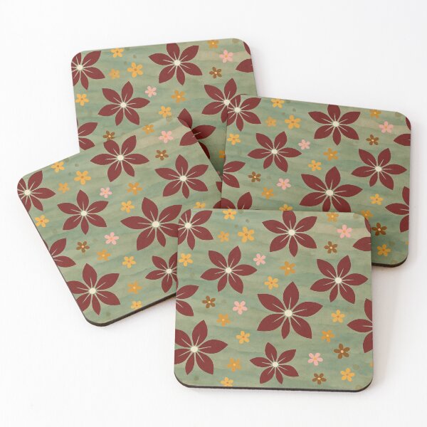 Item preview, Burgundy and Sage Green Retro Folk Floral Pattern designed and sold by Lougud.