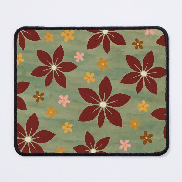 Item preview, Burgundy and Sage Green Retro Folk Floral Pattern designed and sold by Lougud.
