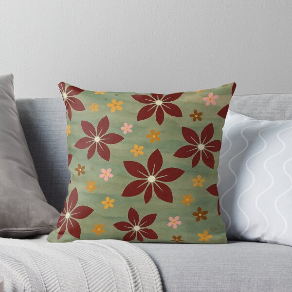 Item preview, Burgundy and Sage Green Retro Folk Floral Pattern designed and sold by Lougud.