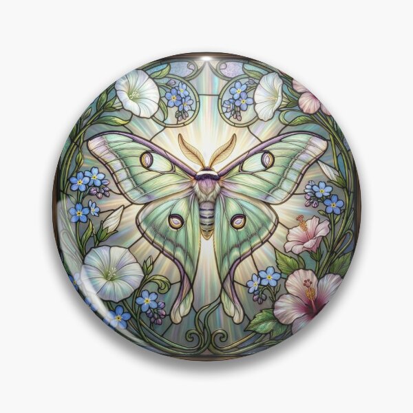 Item preview, Stained Glass Style Luna Moth with Flowers designed and sold by Tridentulus.