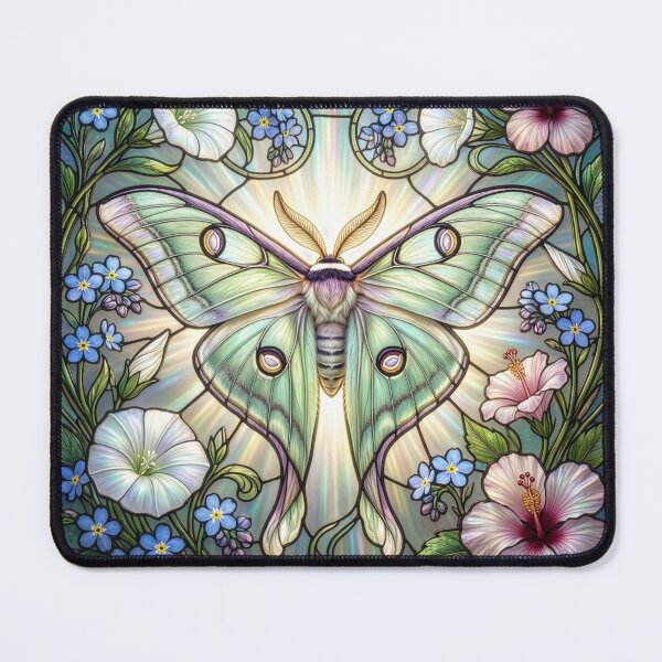Item preview, Stained Glass Style Luna Moth with Flowers designed and sold by Tridentulus.