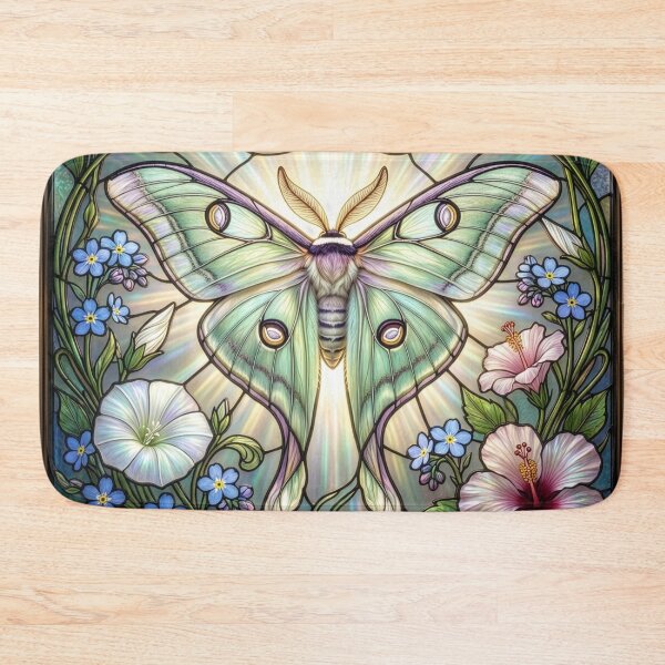 Item preview, Stained Glass Style Luna Moth with Flowers designed and sold by Tridentulus.