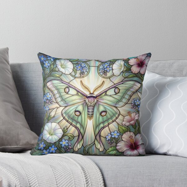 Item preview, Stained Glass Style Luna Moth with Flowers designed and sold by Tridentulus.
