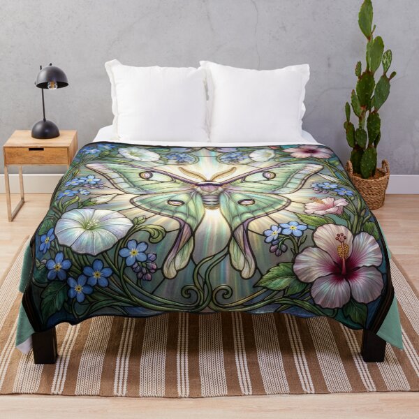 Item preview, Stained Glass Style Luna Moth with Flowers designed and sold by Tridentulus.