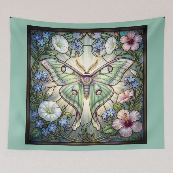 Item preview, Stained Glass Style Luna Moth with Flowers designed and sold by Tridentulus.