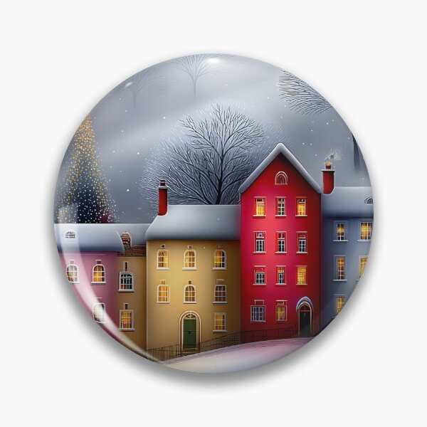 Item preview, Charming Winter Village Under a Snowy Sky at Dusk designed and sold by Artessie.