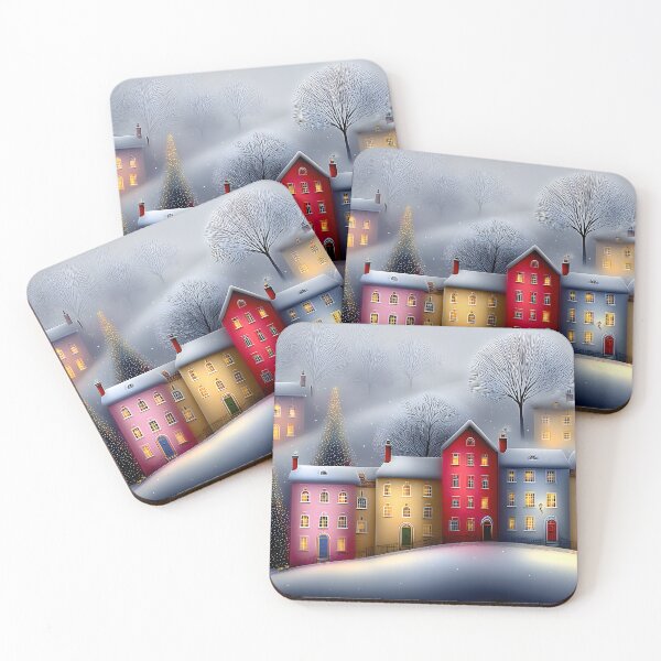 Item preview, Charming Winter Village Under a Snowy Sky at Dusk designed and sold by Artessie.