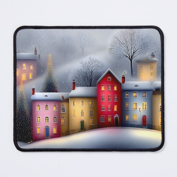 Item preview, Charming Winter Village Under a Snowy Sky at Dusk designed and sold by Artessie.