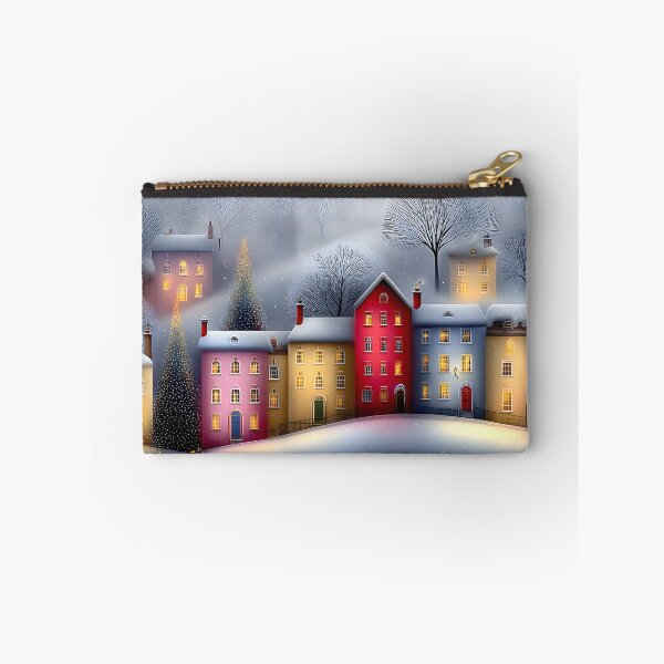 Item preview, Charming Winter Village Under a Snowy Sky at Dusk designed and sold by Artessie.