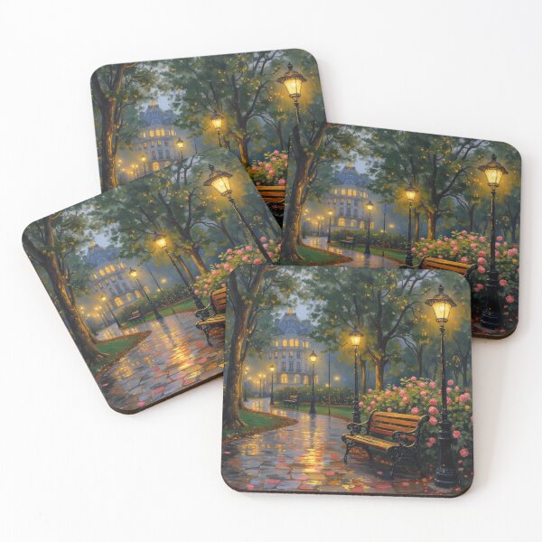 Item preview, Rainy Night in Paris - Romantic Park and Street Lamps Art designed and sold by TS68.