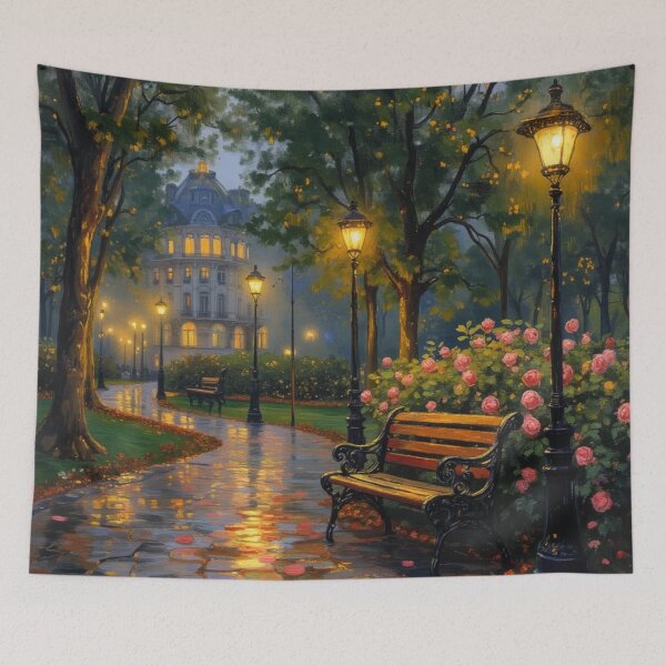 Item preview, Rainy Night in Paris - Romantic Park and Street Lamps Art designed and sold by TS68.