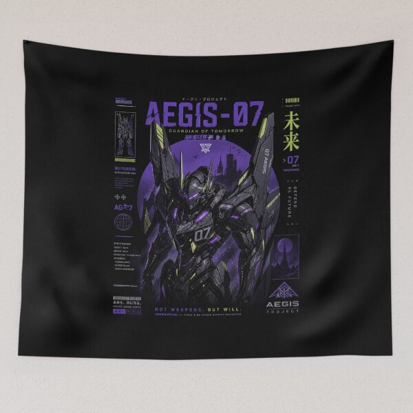 Aperçu de l'œuvre Aegis-07 Cyberpunk Mecha Poster – Futuristic Guardian Robot Design créée et vendue par Newthingzy.