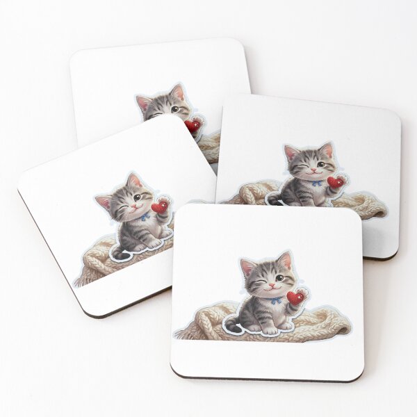Item preview, Cute Kitten Winking with Wool Heart - Coquette Style Sticker designed and sold by Opps-diseño.