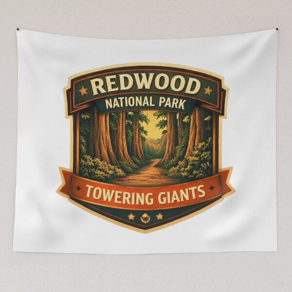 Item preview, Redwood National Park Vintage Travel Poster - Towering Giants Forest Art designed and sold by SasquatchTrail.