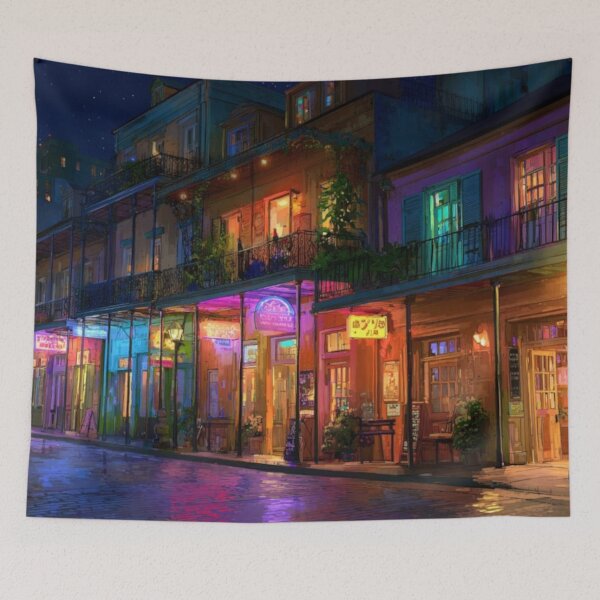 Item preview, New Orleans French Quarter Night - Magical Studio Ghibli Anime Style designed and sold by GSizzle1.