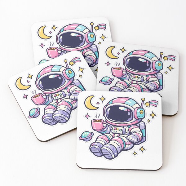 Item preview, Retro Astronaut Coffee — Cute Space Y2K Sticker Art designed and sold by KawaiiOrbit.