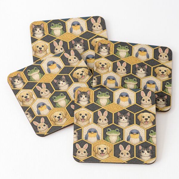 Item preview, Cute Animal Honeycomb Pattern – Cat Frog Bird Rabbit Dog Hexagon Design designed and sold by ArtoryNest.