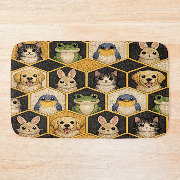 Item preview, Cute Animal Honeycomb Pattern – Cat Frog Bird Rabbit Dog Hexagon Design designed and sold by ArtoryNest.