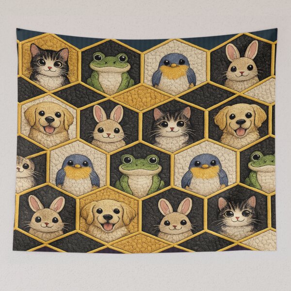 Item preview, Cute Animal Honeycomb Pattern – Cat Frog Bird Rabbit Dog Hexagon Design designed and sold by ArtoryNest.