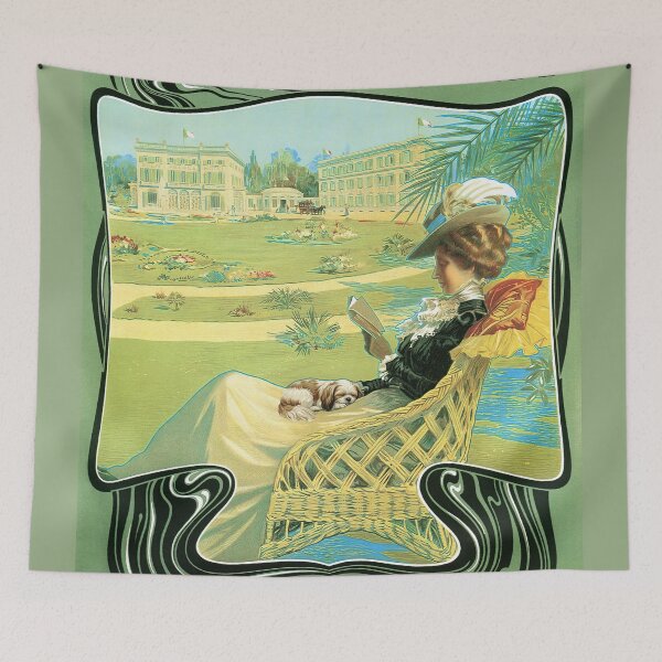 Item preview, Vintage Art Nouveau Ad Woman With Shih Tzu designed and sold by Glimmersmith.