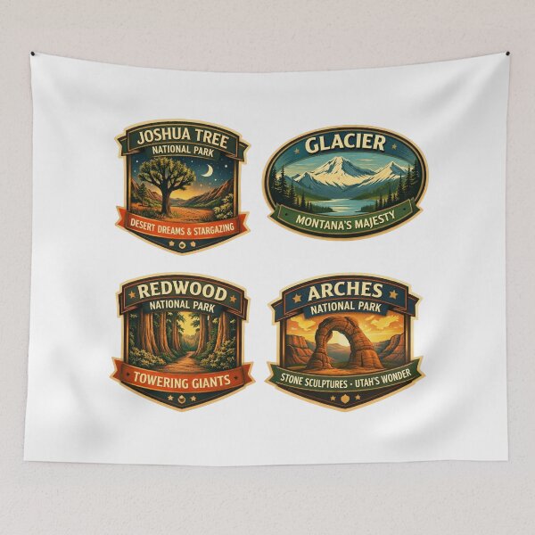 Item preview, US National Parks Vintage Badge Collection - Joshua Tree, Glacier, Redwood, Arches designed and sold by SasquatchTrail.