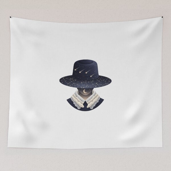 Item preview, character hat stars constellation nebula crescent background art designed and sold by AbanoubStore.