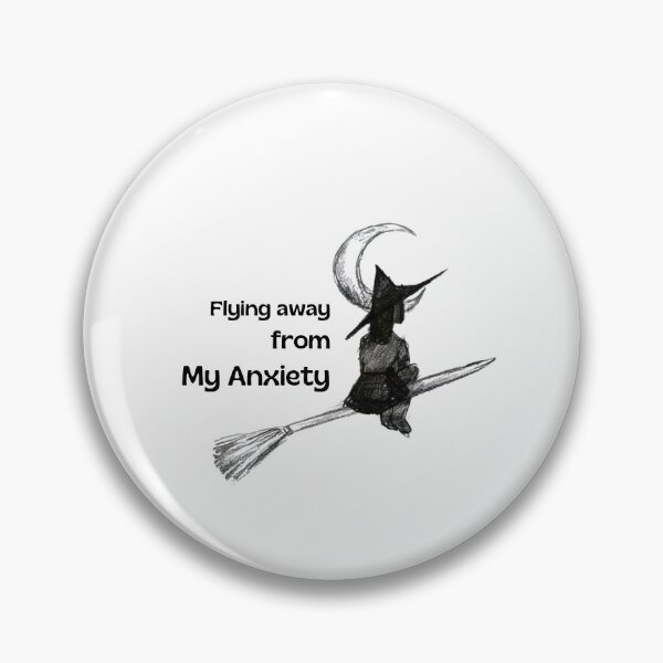 Item preview, Flying Away From My Anxiety Witch Sticker, Witchy Mental Health Broom Moon Sketch Art designed and sold by TheFurezuStudio.