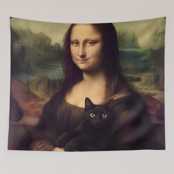Item preview, Mona Lisa with Black Cat designed and sold by Vicky Brago-Mitchell®.