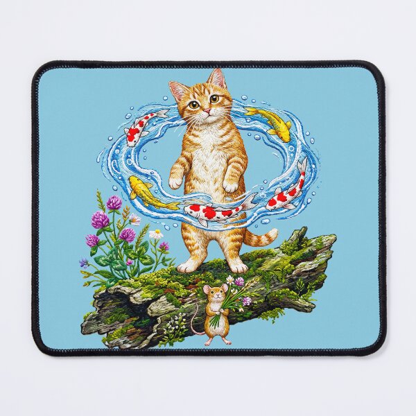 Item preview, Orange Tabby Cat ,Mouse and Koi Fish designed and sold by TeeARTHY.