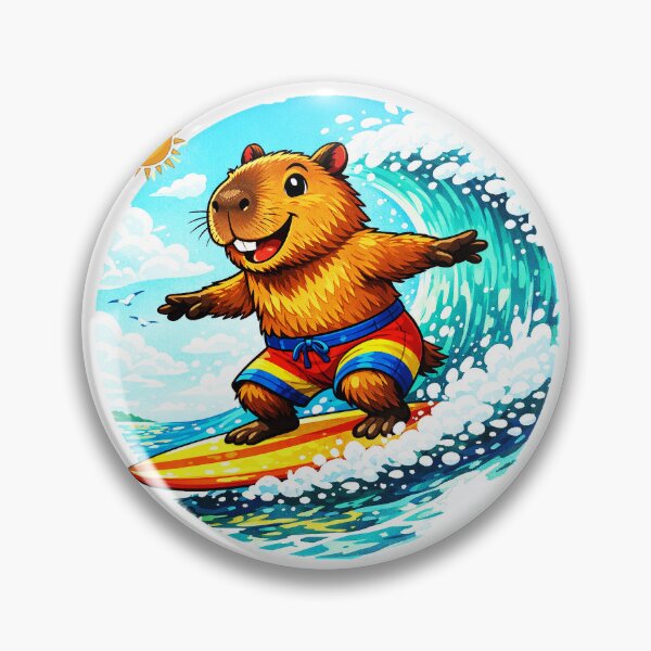 Item preview, Surfing Capybara T-Shirt - Cute Capy Hanging 6 Beach Vibes - Premium Cotton Summer Graphic Tee - Aesthetic Animal Surfer Shirt designed and sold by Cinderbox-Store.