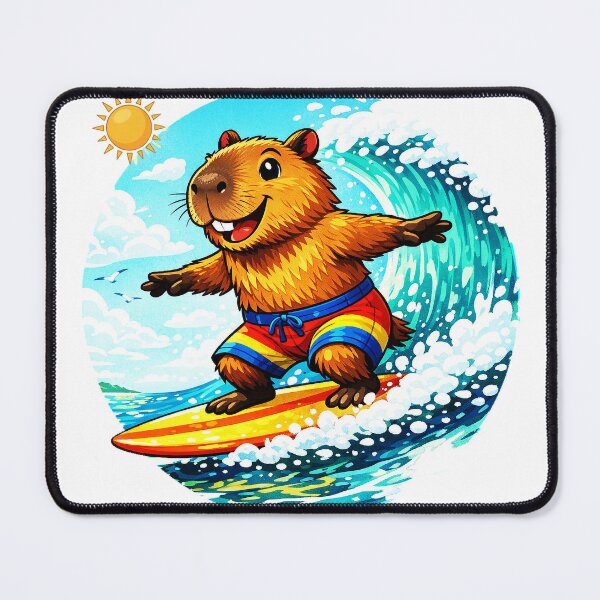 Item preview, Surfing Capybara T-Shirt - Cute Capy Hanging 6 Beach Vibes - Premium Cotton Summer Graphic Tee - Aesthetic Animal Surfer Shirt designed and sold by Cinderbox-Store.
