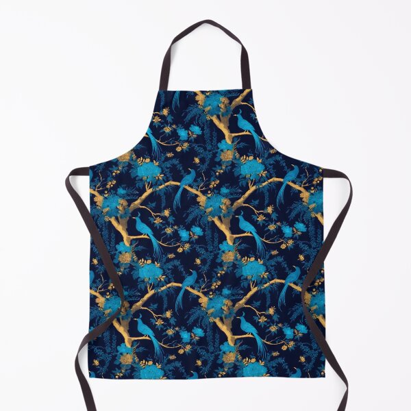 Item preview, Grandmillennial art, turquoise and gold chinoiserie birds and flowers on jewelled blue designed and sold by SophieClimaArt.