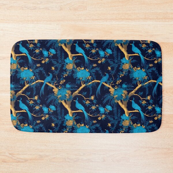 Item preview, Grandmillennial art, turquoise and gold chinoiserie birds and flowers on jewelled blue designed and sold by SophieClimaArt.