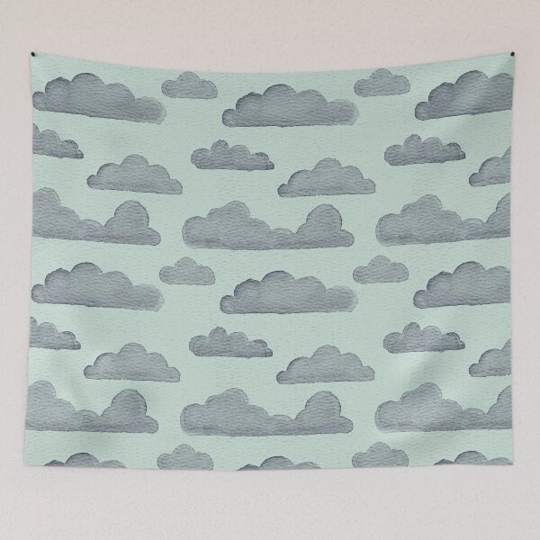 Item preview, Dreamtime Clouds Watercolor Pattern - Mint + Dusk designed and sold by Irene Estelle.