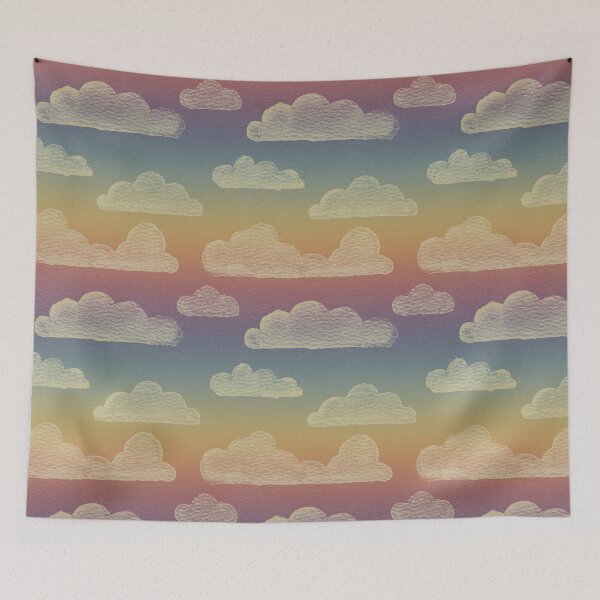 Item preview, Dreamtime Clouds Watercolor Pattern - Rainbow Sunset + Gold designed and sold by Irene Estelle.