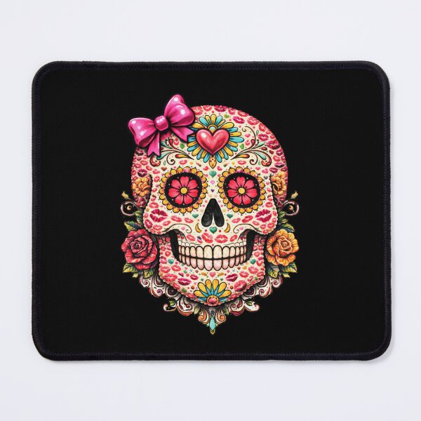 Item preview, Cute Pink Bow Sugar Skull – Kawaii Goth Floral Skull with Lips – Girly Day of the Dead Design designed and sold by TheTrendsDesk.
