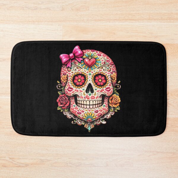 Item preview, Cute Pink Bow Sugar Skull – Kawaii Goth Floral Skull with Lips – Girly Day of the Dead Design designed and sold by TheTrendsDesk.