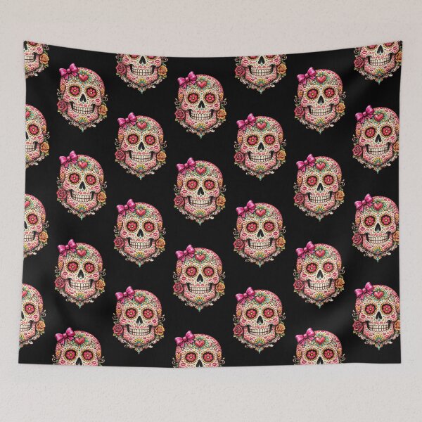 Item preview, Cute Pink Bow Sugar Skull – Kawaii Goth Floral Skull with Lips – Girly Day of the Dead Design designed and sold by TheTrendsDesk.