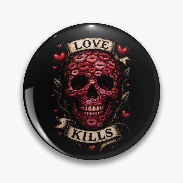 Item preview, Love Kills Skull – Lips Skull Tattoo Design – Dark Romance Gothic Skull with Hearts designed and sold by TheTrendsDesk.