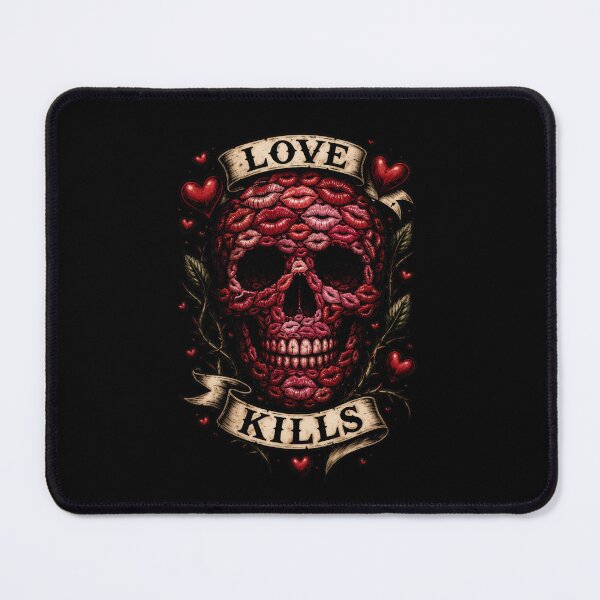 Item preview, Love Kills Skull – Lips Skull Tattoo Design – Dark Romance Gothic Skull with Hearts designed and sold by TheTrendsDesk.